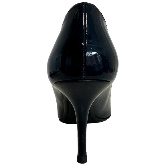 Prada Patent Leather Heels Blue Black Pointed Toe Bow Accent Size EU IT 40 US 10 - Picture 5 of 17